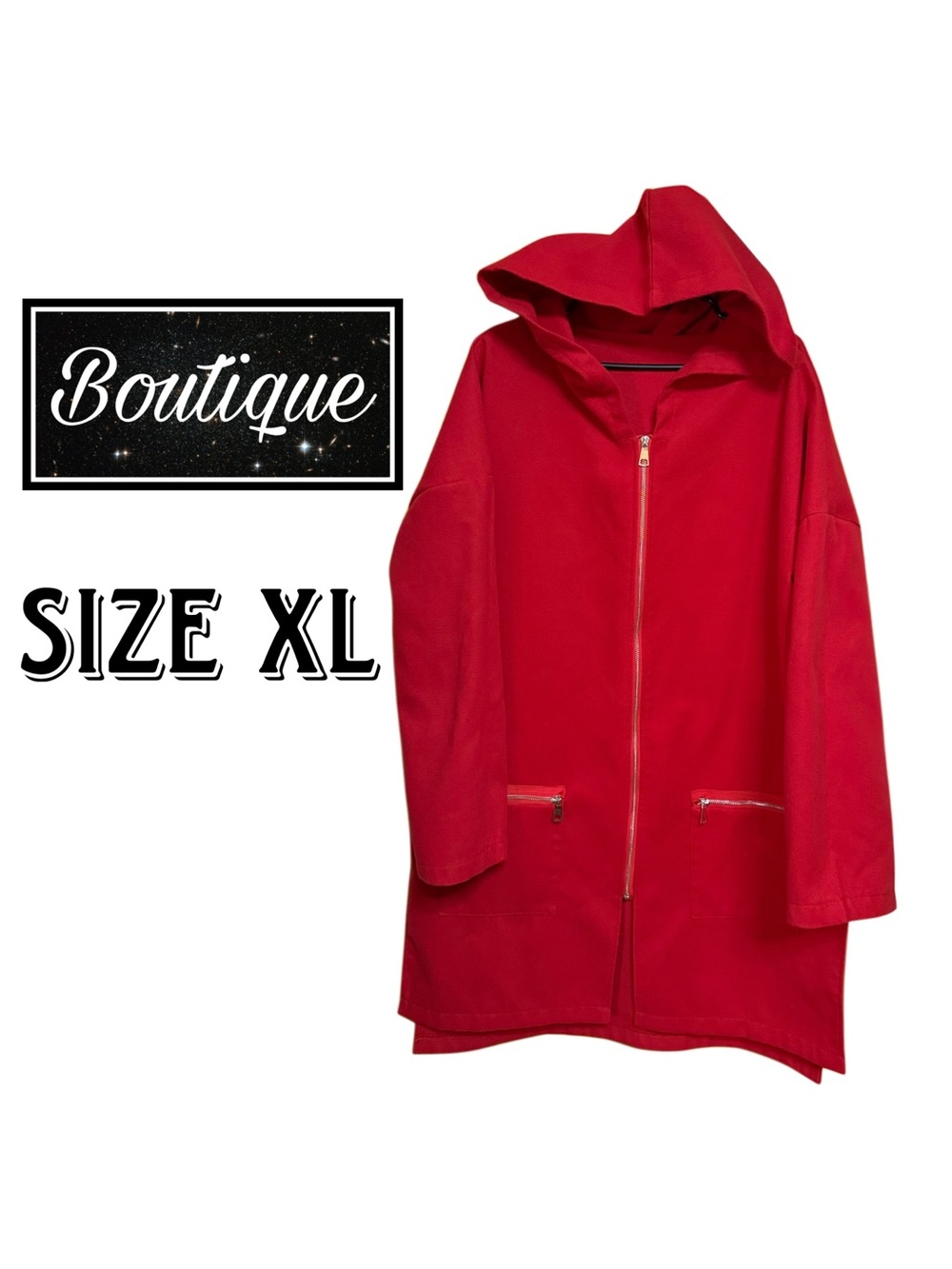 ❤️ Statement Red Hooded Jacket | Cozy Tunic Length Layering Piece XL